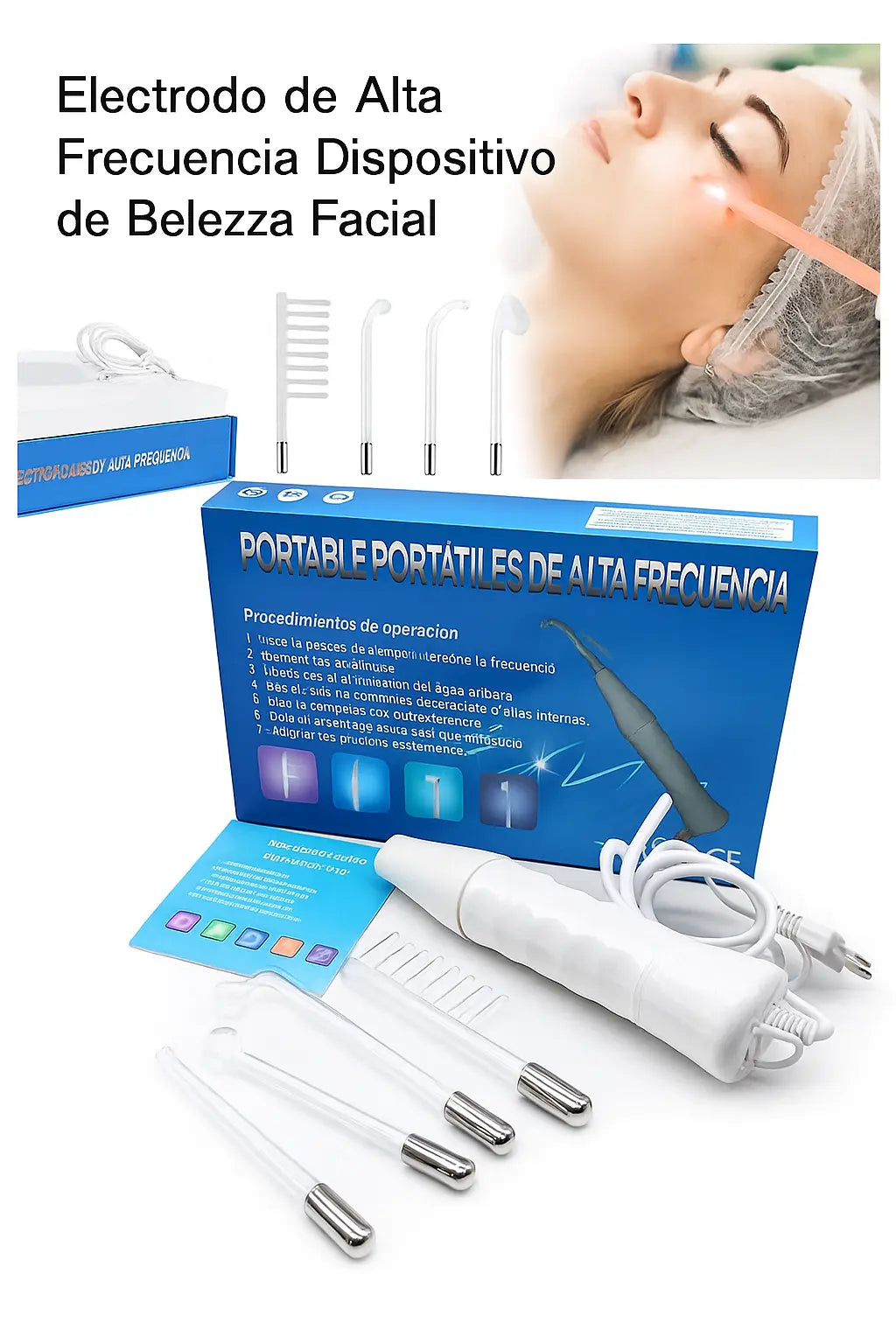 Kit de Alta Frecuencia Portátil 4 en 1 – Piel Limpia, Acné Controlado y Cabello Más Fuerte